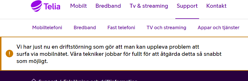 Disturbi operativi di Telia