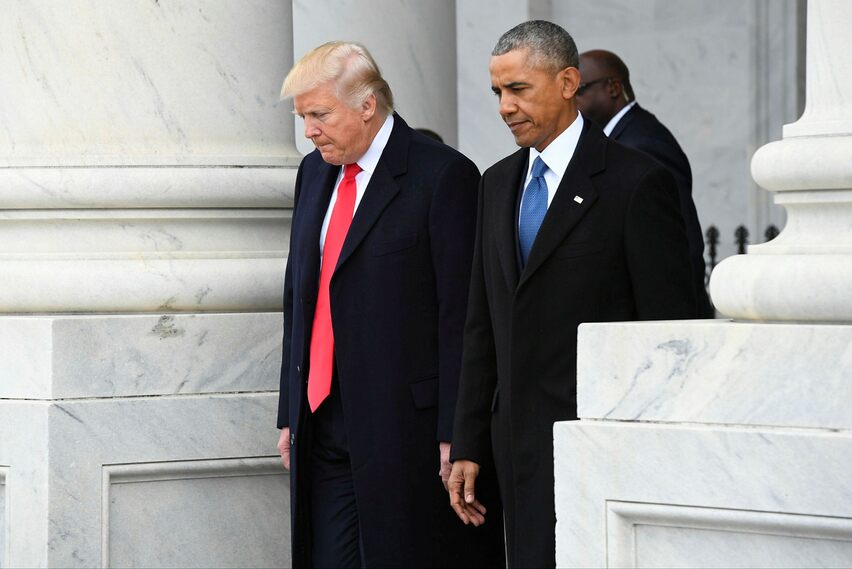 Donald Trump e Barack Obama in relazione al giuramento di Trump come presidente, gennaio 2017.
