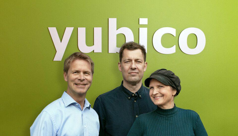 Matthias Danielsson, CEO, Yubico, Jakob Ehrensvärd, Chief Innovation Officer e fondatore, e Stina Ehrensvärd, fondatrice ed ex CEO.